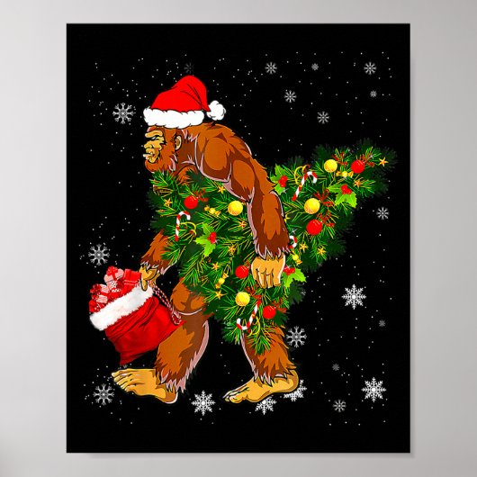 Bigfoot Carrying Christmas Tree Sasquatch Believer Poster (Voorkant)