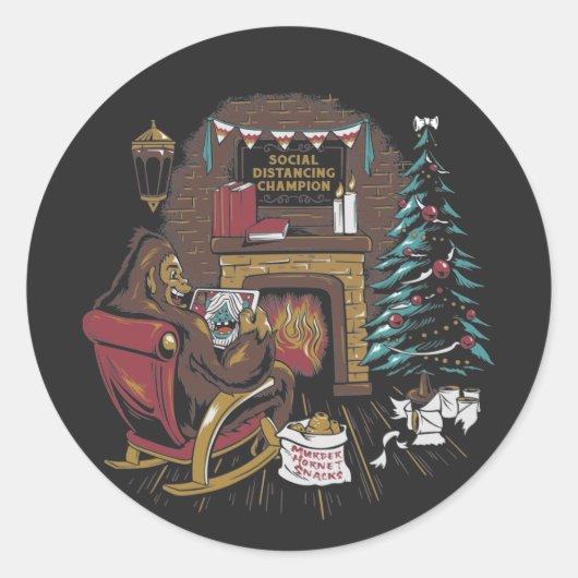 Bigfoot Champion Xmas Ronde Sticker (Voorkant)