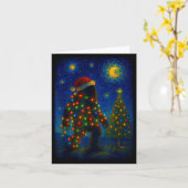 Bigfoot Christmas Sasquatch Santa Hat Starry Night Kaart (Gele Bloem)