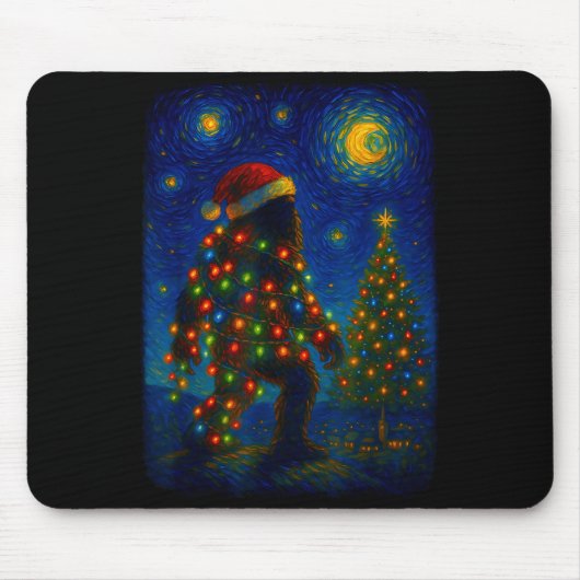 Bigfoot Christmas Sasquatch Santa Hat Starry Night Muismat (Voorkant)