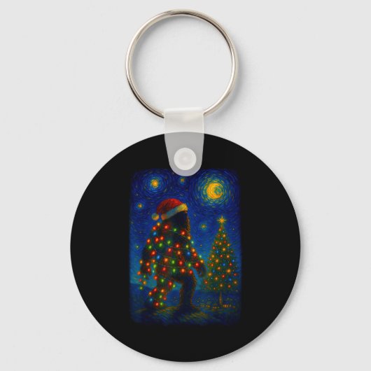 Bigfoot Christmas Sasquatch Santa Hat Starry Night Sleutelhanger (Voorkant)