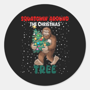 Bigfoot Christmas Squatchin' Rond de Kerst Ronde Sticker