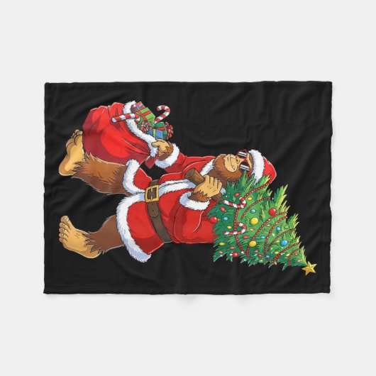 Bigfoot Christmas Tree Lights Boys Men Sasquatch L Fleece Deken (Voorkant (Horizontaal))