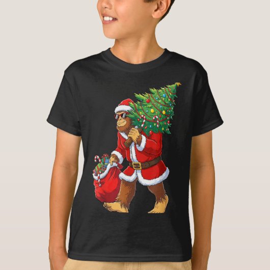 Bigfoot Christmas Tree Lights Boys Men Sasquatch L T-shirt (Voorkant)