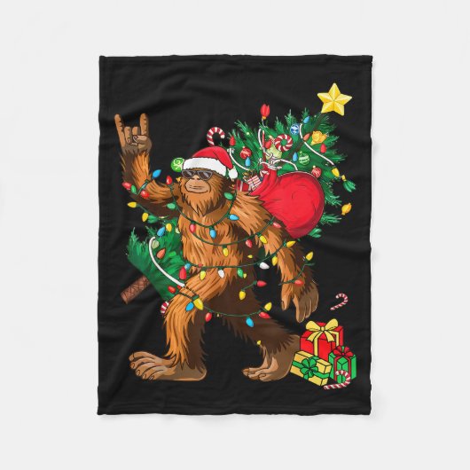 Bigfoot Christmas Tree Lights Xmas Boys Men Sasqua Fleece Deken (Voorkant)