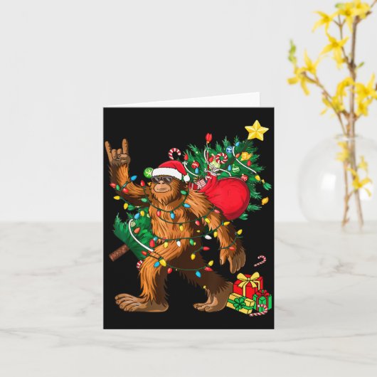Bigfoot Christmas Tree Lights Xmas Boys Men Sasqua Kaart (Gele Bloem)