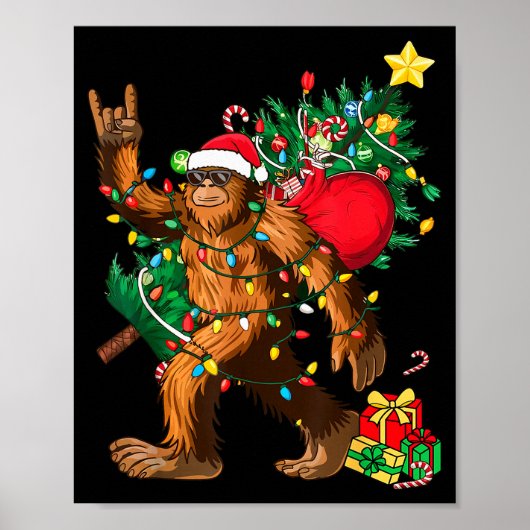 Bigfoot Christmas Tree Lights Xmas Boys Men Sasqua Poster (Voorkant)