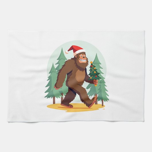 Bigfoot Christmas Tree Santa Hat (1) Theedoek (Horizontaal)