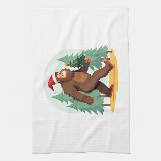 Bigfoot Christmas Tree Santa Hat (1) Theedoek (Verticaal)