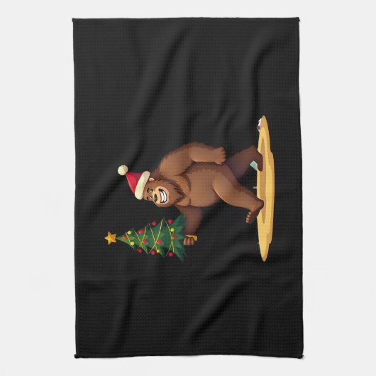 Bigfoot Christmas Tree Santa Hat (1) Theedoek (Verticaal)