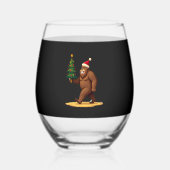 Bigfoot Christmas Tree Santa Hat (1) Wijnglas Zonder Voet (Voorkant)