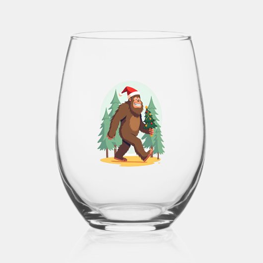 Bigfoot Christmas Tree Santa Hat (1) Wijnglas Zonder Voet (Voorkant)
