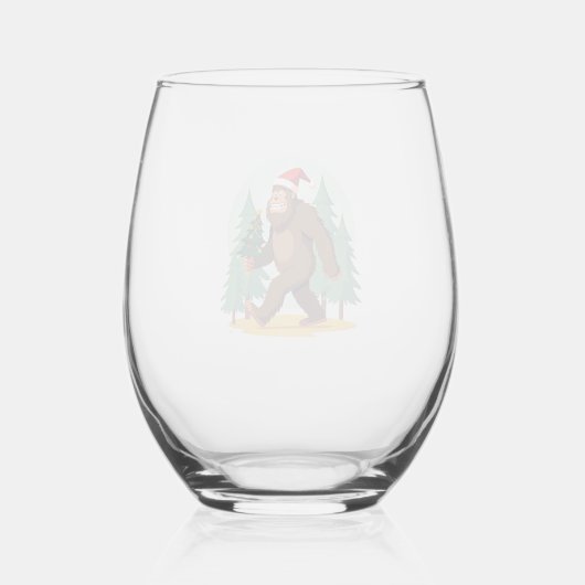 Bigfoot Christmas Tree Santa Hat (1) Wijnglas Zonder Voet (Achterkant)