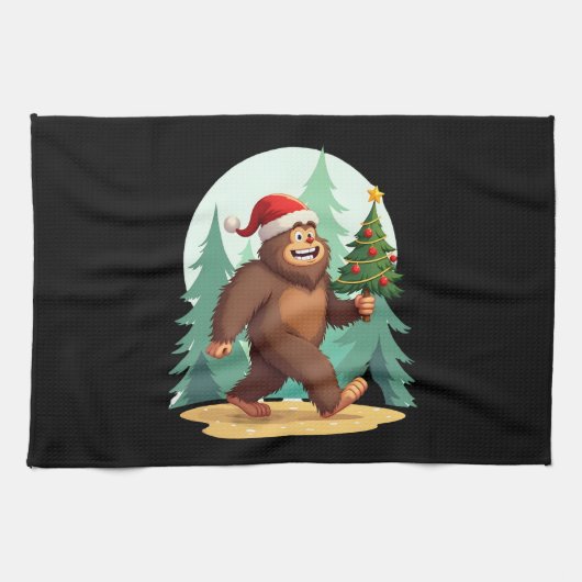 Bigfoot Christmas Tree Santa Hat (2) Theedoek (Horizontaal)