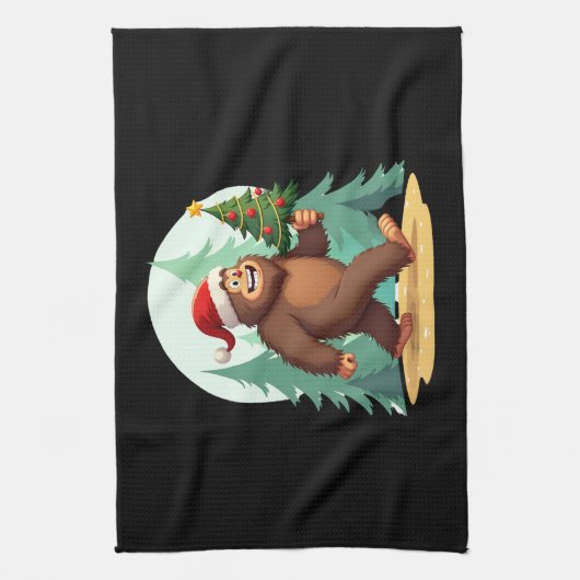 Bigfoot Christmas Tree Santa Hat (2) Theedoek (Verticaal)