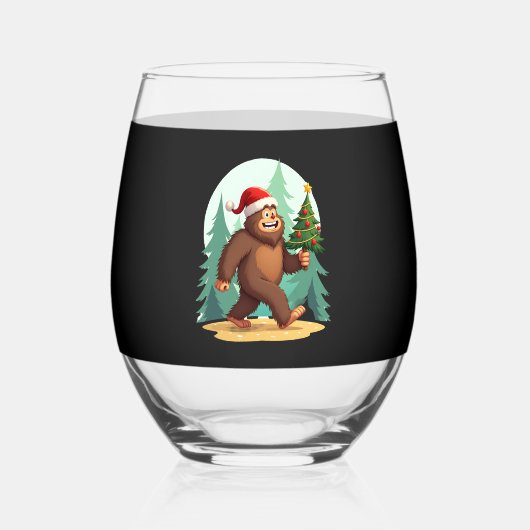 Bigfoot Christmas Tree Santa Hat (2) Wijnglas Zonder Voet (Voorkant)