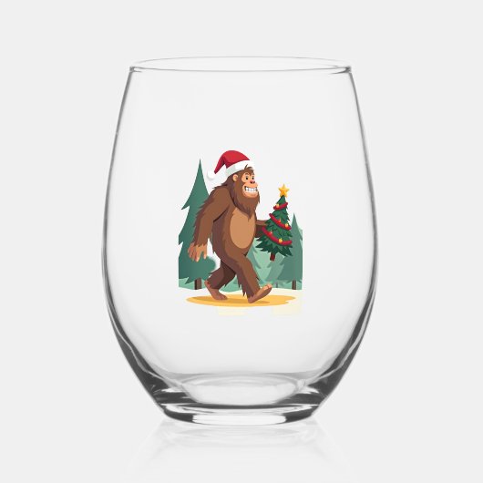 Bigfoot Christmas Tree Santa Hat (2) Wijnglas Zonder Voet (Voorkant)