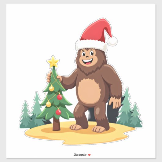 Bigfoot Christmas Tree Santa Hat (3) Sticker (Vel)