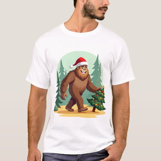Bigfoot Christmas Tree Santa Hat (3) T-shirt (Voorkant)
