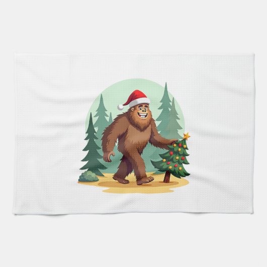 Bigfoot Christmas Tree Santa Hat (3) Theedoek (Horizontaal)