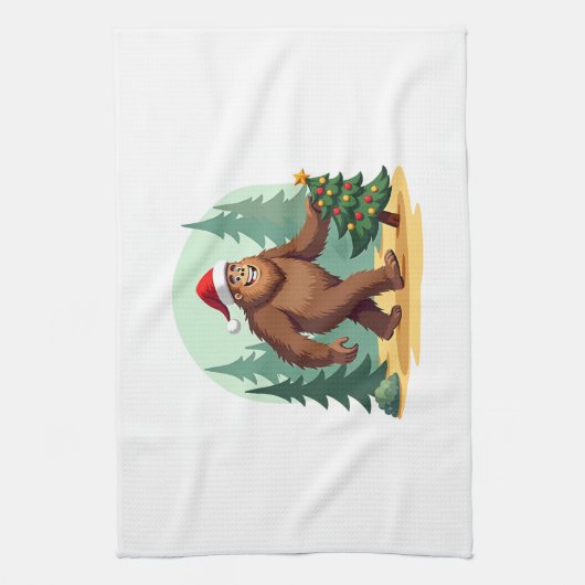 Bigfoot Christmas Tree Santa Hat (3) Theedoek (Verticaal)