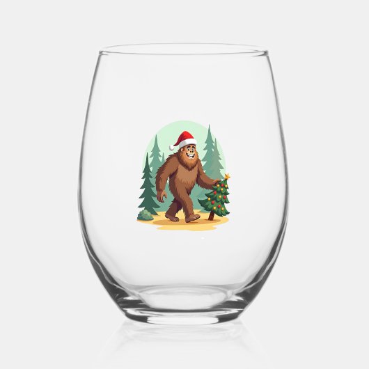 Bigfoot Christmas Tree Santa Hat (3) Wijnglas Zonder Voet (Voorkant)