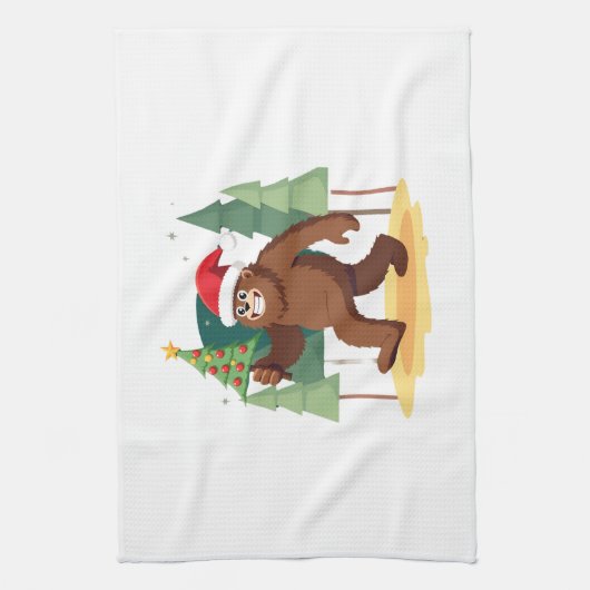Bigfoot Christmas Tree Santa Hat (4) Theedoek (Verticaal)