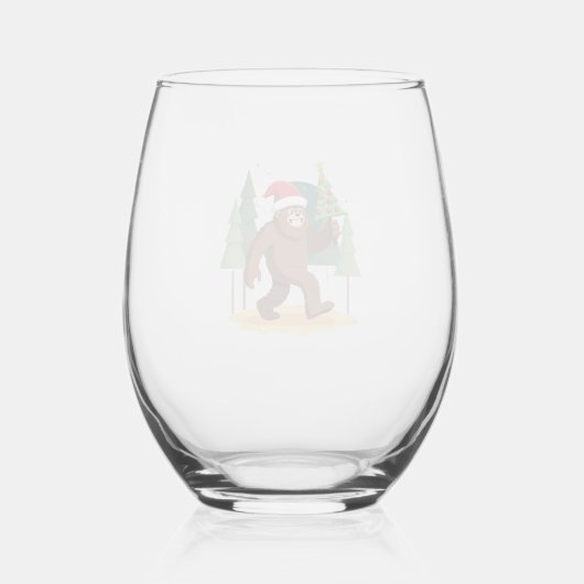 Bigfoot Christmas Tree Santa Hat (4) Wijnglas Zonder Voet (Achterkant)