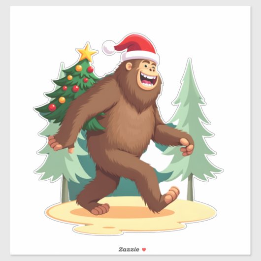 Bigfoot Christmas Tree Santa Hat (5) Sticker (Vel)