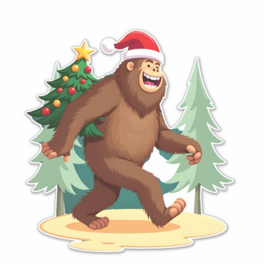 Bigfoot Christmas Tree Santa Hat (5) Sticker (Voorkant)