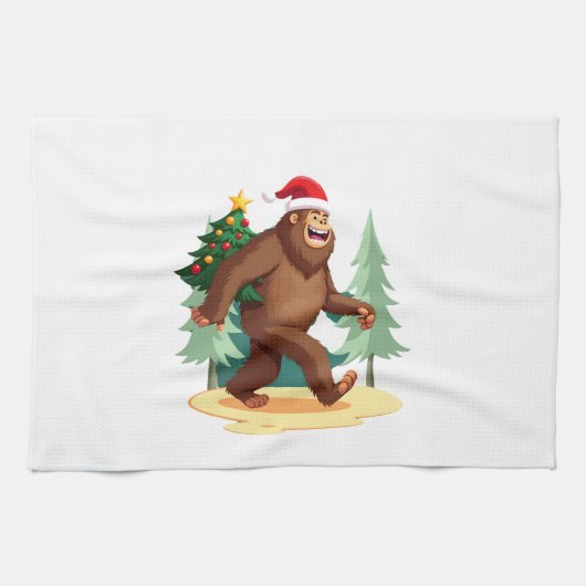 Bigfoot Christmas Tree Santa Hat (5) Theedoek (Horizontaal)