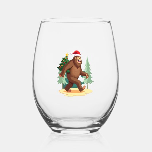 Bigfoot Christmas Tree Santa Hat (5) Wijnglas Zonder Voet (Voorkant)