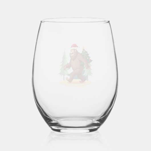 Bigfoot Christmas Tree Santa Hat (5) Wijnglas Zonder Voet (Achterkant)