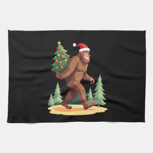 Bigfoot Christmas Tree Santa Hat Theedoek (Horizontaal)