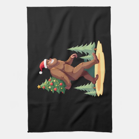 Bigfoot Christmas Tree Santa Hat Theedoek (Verticaal)
