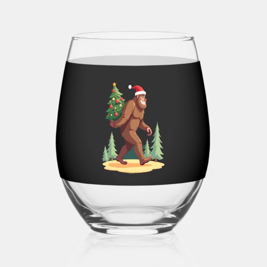 Bigfoot Christmas Tree Santa Hat Wijnglas Zonder Voet (Voorkant)