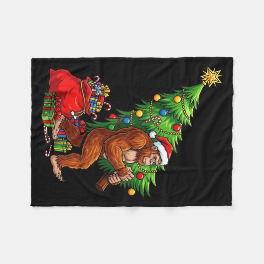 Bigfoot Christmas Tree Xmas Lights Funny Sasquatch Fleece Deken (Voorkant (Horizontaal))