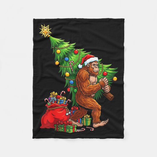 Bigfoot Christmas Tree Xmas Lights Funny Sasquatch Fleece Deken (Voorkant)