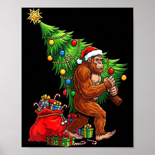 Bigfoot Christmas Tree Xmas Lights Funny Sasquatch Poster (Voorkant)
