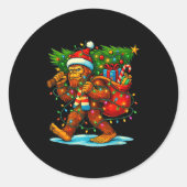 Bigfoot Christmas Tree Xmas Sasquatch Funny Lights Ronde Sticker (Voorkant)
