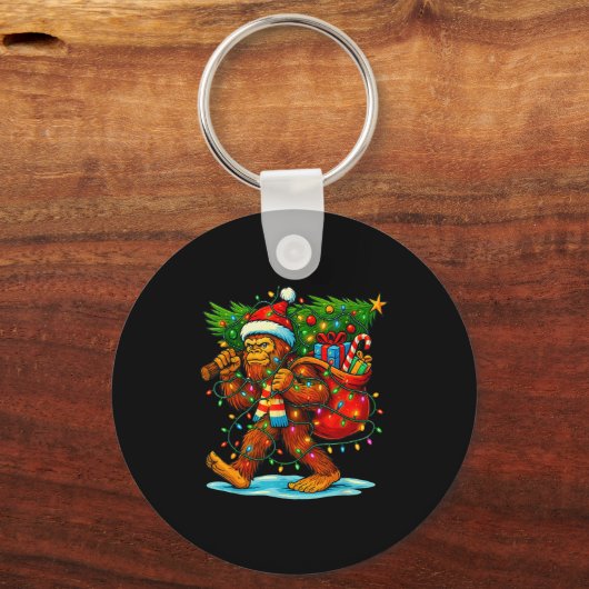 Bigfoot Christmas Tree Xmas Sasquatch Funny Lights Sleutelhanger (Voorkant)