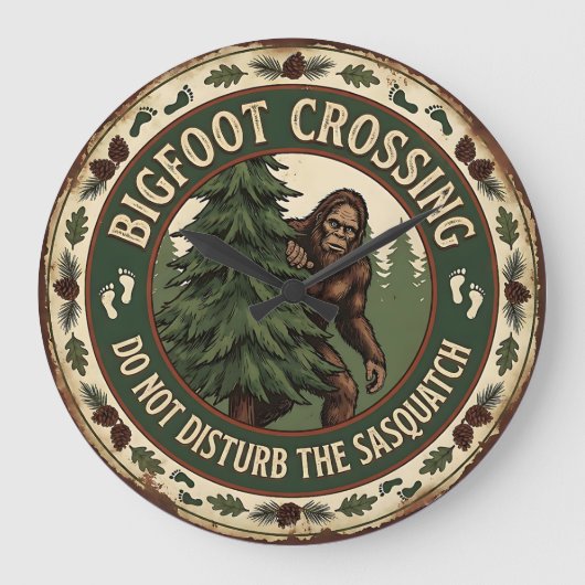Bigfoot Crossing Sasquatch Rustic Grote Klok (Voorkant)