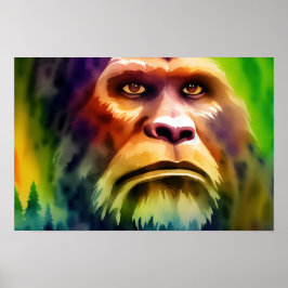 Bigfoot Cryptid Kleurrijke Waterverf Kunst Poster