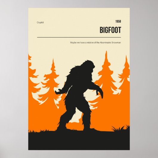 Bigfoot Cryptid  Minimal Retro Cryptozoology Poster (Voorkant)