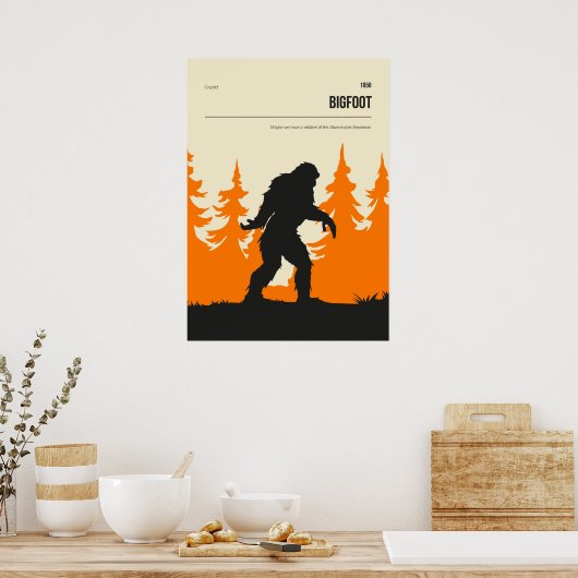 Bigfoot Cryptid Minimal Retro Cryptozoology Poster (Keuken)
