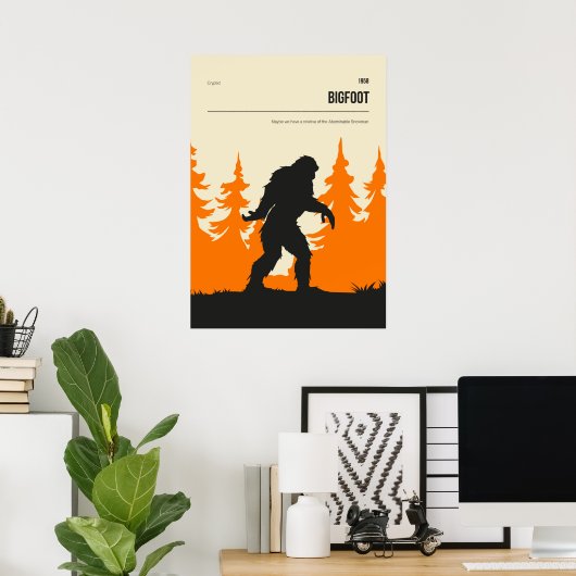 Bigfoot Cryptid Minimal Retro Cryptozoology Poster (Thuiskantoor)