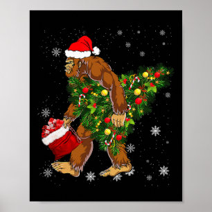 Bigfoot die kerstboom draagt Sasquatch gelovige Poster