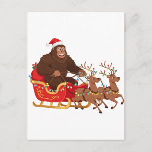 Bigfoot die met een Kerstslee door de Sneeuw rijdt Briefkaart