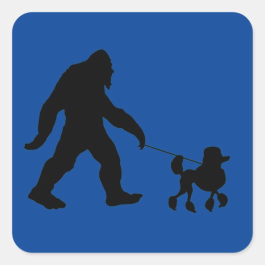 Bigfoot die zijn poedel loopt vierkante sticker (Voorkant)