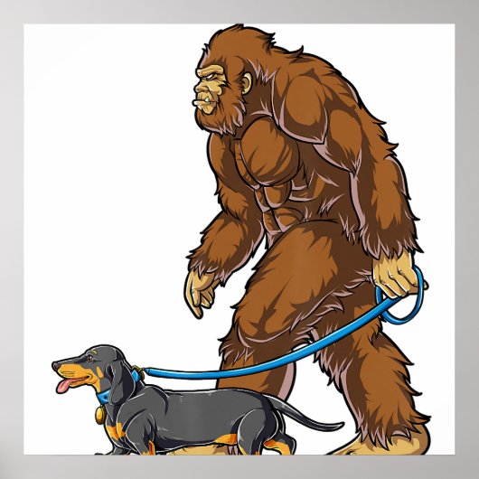 Bigfoot Dog Walk Dachshund T Sasquatch Kinder Mann Poster (Voorkant)